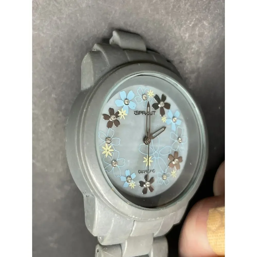 iSPROUT Diamond Corn Resin Case Quartz Watch Lot of 3 White Cork Floral Dial